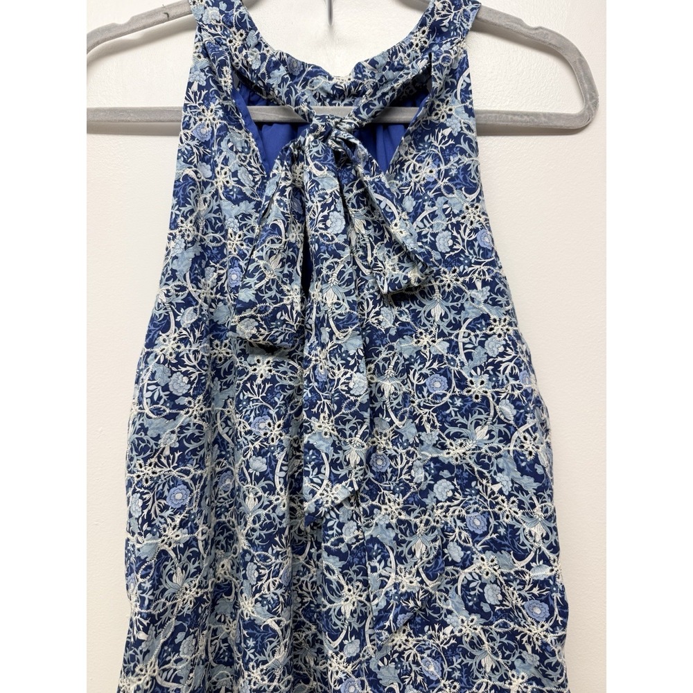 Sugarlips Blue Floral Halter Dress XL Tie Back Ruffle Hem Lined Cotton Boho #24 - Picture 3 of 6